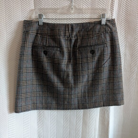 GAP Wool Blend Grey Plaid Mini Skirt Size 8 Dark Academia Preppy Classic - Picture 2 of 12